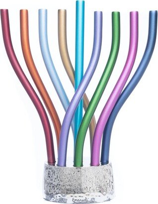 Yair Emanuel Modern Hanukkah Menorah - 9 Twisted Branch Chanukah Colorful Judaica Gift