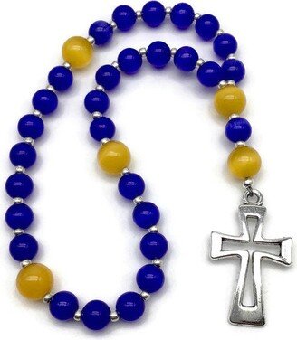 Ukrainian Flag Colored Beads & Open Cross Protestant Prayer Beads, Episcopal, Methodist, Anglican Rosary, Focus Devotional Aid