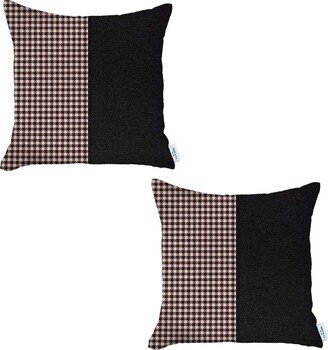 Set Of Two 18 X 18 Black And Red Houndstooth Zippered Handmade Polyester Throw Pillow