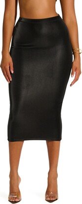 Liquid Faux Suede Strapless Midi Pencil Skirt