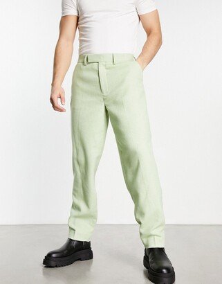 oversized wool mix smart pants in sage micro check