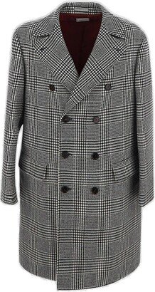 Long-Sleeved Double-Breasted Checked Coat