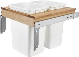Double Pull-Out Trash Can for Base Kitchen/ Bathroom Cabinets, 35 Qt Wood Top Mount Garbage Bin, 21