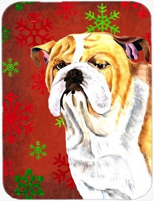 SC9414LCB Bulldog English Red And Green Snowflakes Christmas Glass Cutting Board