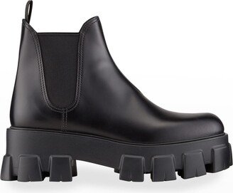 Monolith Leather Lug-Sole Chelsea Booties