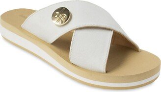 Lotus Womens Faux Leather Criss-Cross Front Flip-Flops