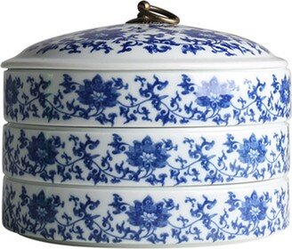 Blue & White Porcelain Tea Canisters Cake Jars, Kitchen Storage Ceramic Caddy For Puerh Cakes 357G