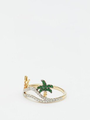 Sun & Palm Diamond, Tsavorite & 9kt Diamond Ring