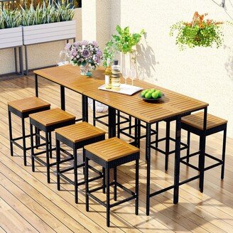 10-Piece Outdoor Patio Garden PE Wicker High-Dining Dining Table Set