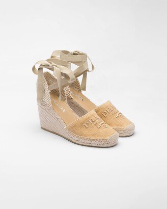 Linen Espadrille Wedge Sandals-AB