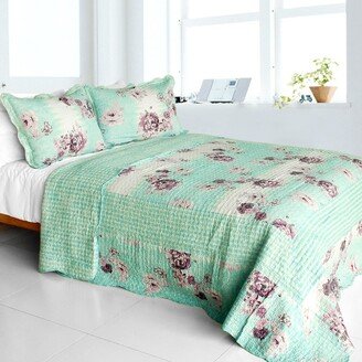 Rural Sky Cotton 3PC Vermicelli-Quilted Floral Patchwork Quilt Set