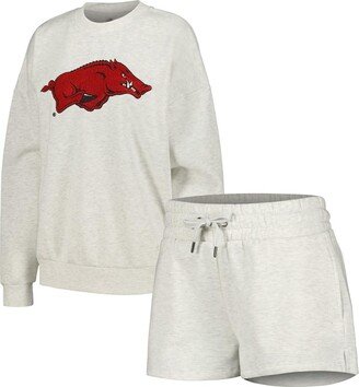 Women's Gameday Couture Ash Arkansas Razorbacks Team Effort Pullover Sweatshirt and Shorts Sleep Set