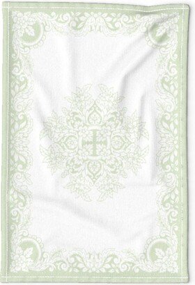 Victorian Style Tea Towel - Spring Green By Red Tansy Pastel Pale 1880S Lace-Look Linen Cotton Canvas Spoonflower