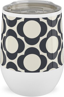 Travel Mugs: Lotta's Scandi Daisy - Navy On Cream Stainless Steel Travel Tumbler, 12Oz, Beige