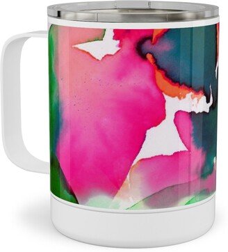 Travel Mugs: Abstract Flora Watercolor - Multi Stainless Steel Mug, 10Oz, Multicolor