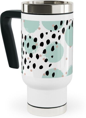 Travel Mugs: Abstract Rain - Green Travel Mug With Handle, 17Oz, Green