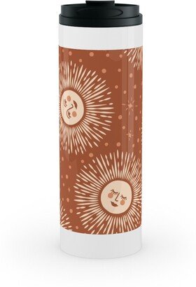 Travel Mugs: Golden Sun - Multidirectional - Rust Brown Stainless Mug, White, 16Oz, Orange