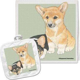 Corgi Welsh Pembroke Kitchen Dish Towel & Pot Holder Gift Set