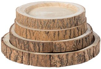 Wood Tree Bark Indented Display Tray Serving Plate Platter Charger, Set of 4