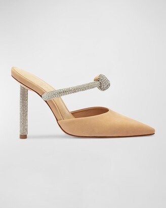 Pearl Glam Suede Crystal Knot Mule Pumps