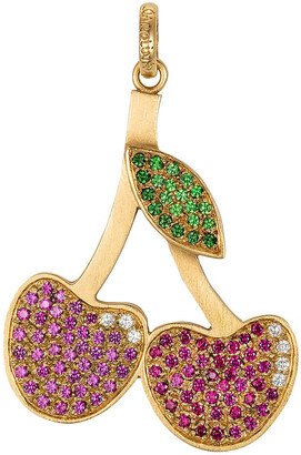 Pavé Diamond, Ruby, & Emerald Yellow Gold Cherry Charm