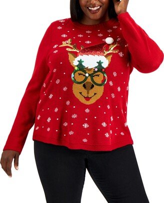 Plus Size Reindeer Embellished Sweater, Created for Macy's