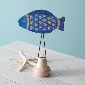 Wood Blue Fish with Stand - 8Â¼''W x 3''D x 12''H