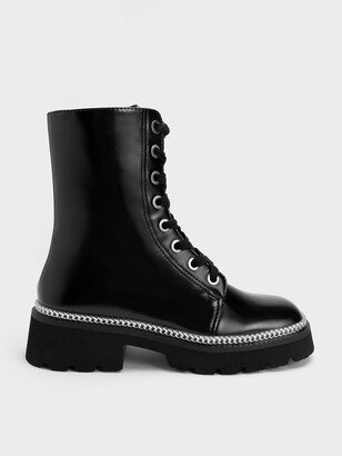 Chain-Trim Lace-Up Boots