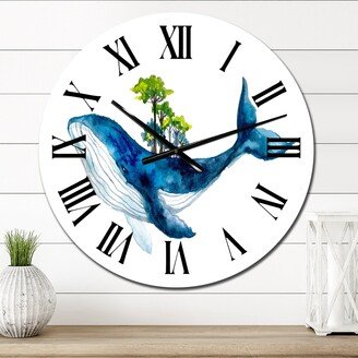 Designart 'Blue Sperm Whale On White III' Traditional wall clock