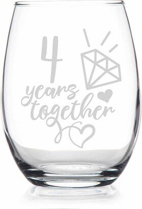 4 Year 4Th Forth Wedding Anniversary Gift Stemless Wine Glass - Gift, Cute Anniversary, Best