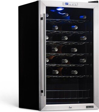 Freestanding 33 Bottle Compressor Wine Fridge in Stainless Steel, Adjustable Chrome Racks and Exterior Digital Thermostat with a Glass Door - S