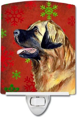 Leonberger Red and Green Snowflakes Holiday Christmas Ceramic Night Light