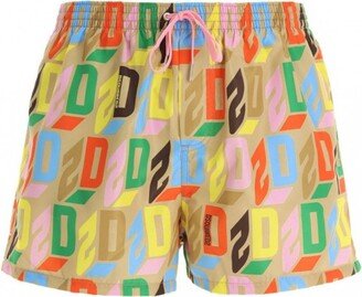 Monogram-Printed Drawstring Swim Shorts-AA