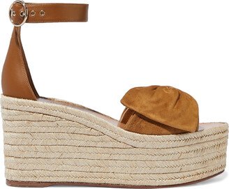 Bow-detailed leather and suede espadrille wedge sandals