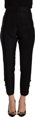 Black Wool High Waist Skinny Women Women's Pants