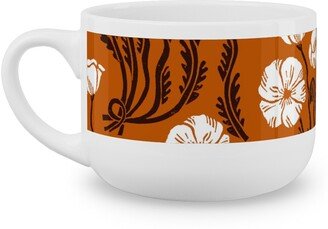 Mugs: Poppy, Fall Harvest Block Printed Vintage Florals Latte Mug, White, 25Oz, Orange