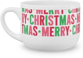 Mugs: Merry Christmas Uppercase - Green, Pink, Red Latte Mug, White, 25Oz, Multicolor