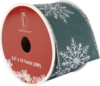 Northlight Green with Glitter Snowflakes Wired Craft Christmas Ribbon 2.5