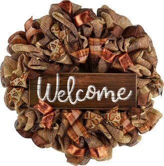 Fall Wreaths For Front Door 24 Inch, Wreaths, Thanksgiving Outside, Welcome Wreath; Copper Burlap Brown