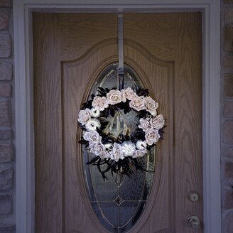 Haunted Hill Farm 15 Halloween Floral Wreath with Glitter Pumpkins and Skulls