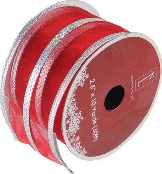 Northlight Pack of 12 Dazzling Red and Silver Metallic Stripe Wired Christmas Craft Ribbon Spools - 2.5