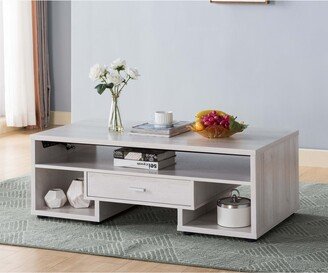 Q-Max 47.25W Coffee Table with Lift Up Table Top and One Storage Drawer in White Oak Finish