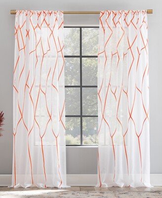 Scott Living Azlan Geometric Embroidery Sheer Rod Pocket Curtain Panel, 50 x 84