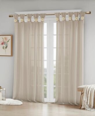 Floral Embellished Semi Sheer Window Panels