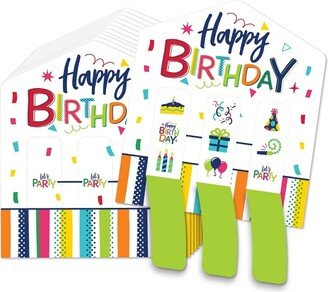 Big Dot of Happiness Cheerful Happy Birthday - Colorful Birthday Party Game Pickle Cards - Pull Tabs 3-in-a-Row - Set of 12