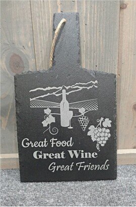 Great Food Wine Friends Slate Bottle Table Mat/Cheese Board, Laser Engraved, Cheese Board, Housewarming Gift, Wine Gift