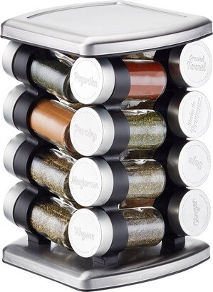 OLDE THOMPSON 16-Bottle Pre-Filled Spice Rack Stainless Steel