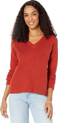 Modal Knit V-Neck Sweater with Stitch Detail (Amber) Women's Clothing