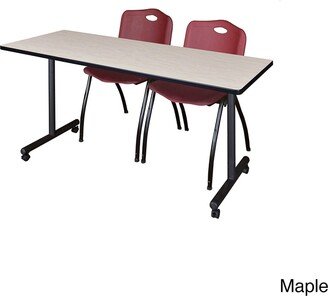 Regency Seating Kobe Black Wood and Metal 60-inch x 24-inch Mobile Training Table with 2 Burgundy M-style Stacking Chairs