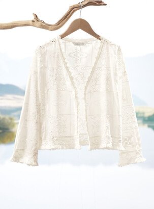 Women's Eyelet Bolero Jacket - Crema - PS - Petite Size